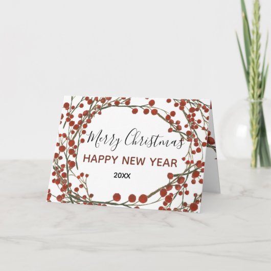 Merry Christmas Red Berries Greeting Card Karte (Vorderseite)