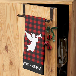 Merry Christmas Red & Black Buffalo Plaid Angel Geschirrtuch