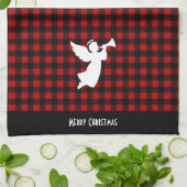 Merry Christmas Red & Black Buffalo Plaid Angel Geschirrtuch (Gefaltet)
