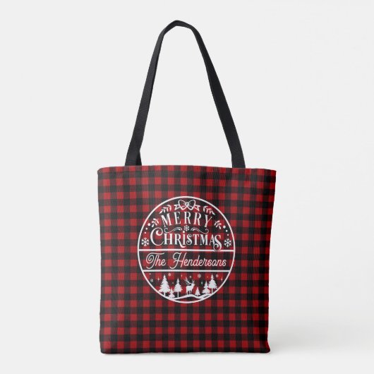 Merry Christmas Red & Black Buffalo Plaid Custom Tasche (Rückseite)