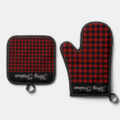 Merry Christmas Red & Black Buffalo Plaid Ofenhandschuh & Topflappen-Set (Vorderseite)