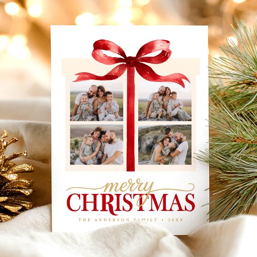 Merry Christmas Red Bow Feiertagspostkarte