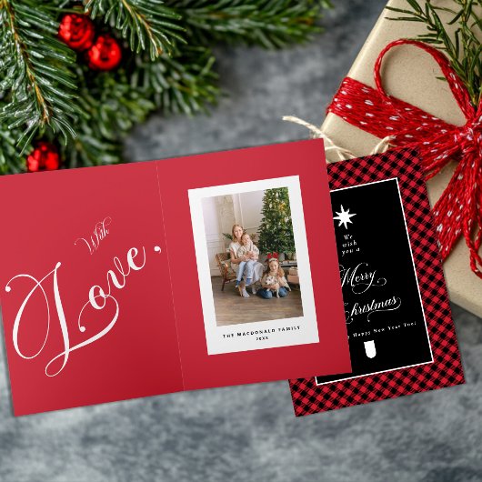 Merry Christmas Red Buffalo Plaid Folded Photo Karte
