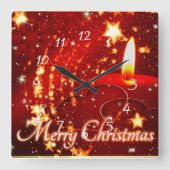Merry Christmas red candle Quadratische Wanduhr (Vorderseite)