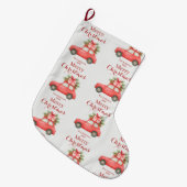 Merry Christmas Red Car – Personalized Holiday Großer Weihnachtsstrumpf (Vorderansicht (hängend))