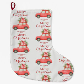 Merry Christmas Red Car – Personalized Holiday Großer Weihnachtsstrumpf
