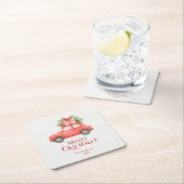 Merry Christmas Red Car – Personalized Holiday  Rechteckiger Pappuntersetzer (Vor Ort)