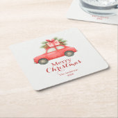 Merry Christmas Red Car – Personalized Holiday  Rechteckiger Pappuntersetzer (angewinkelt)