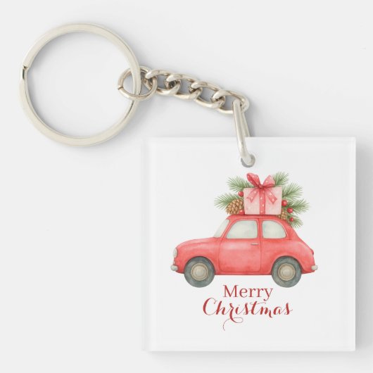 Merry Christmas Red Car – Personalized Holiday  Schlüsselanhänger (Vorderseite)