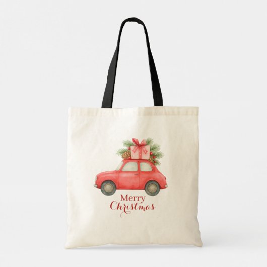 Merry Christmas Red Car – Personalized Holiday  Tragetasche (Rückseite)