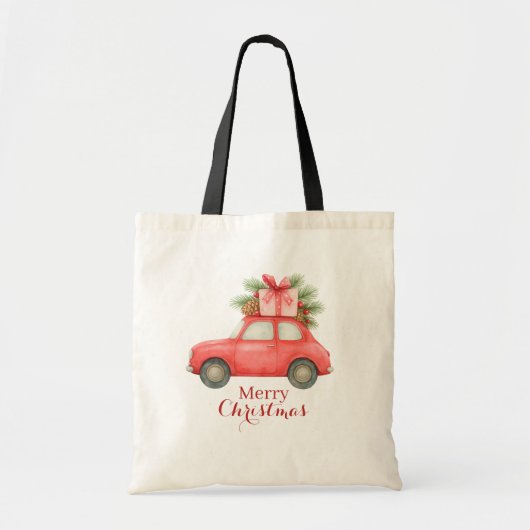 Merry Christmas Red Car – Personalized Holiday  Tragetasche (Vorne)