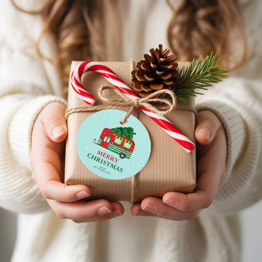 Merry Christmas Red Caravan Christmas Tree Custom Geschenkanhänger