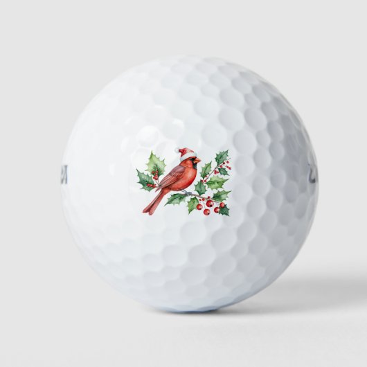 Merry Christmas Red Cardinal & Berries Golfball (Vorderseite)