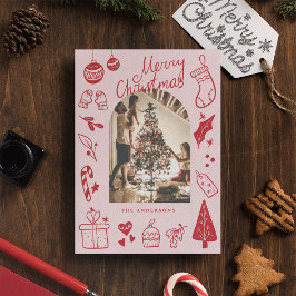 Merry Christmas Red Cute Hand Drawn Doodles Feiertagskarte