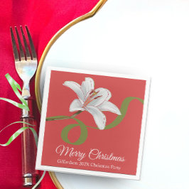 Merry Christmas Red Floral Name Cocktail Napkin Serviette