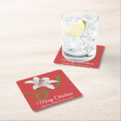 Merry Christmas Red Floral Name Paper Coaster Rechteckiger Pappuntersetzer (Vor Ort)