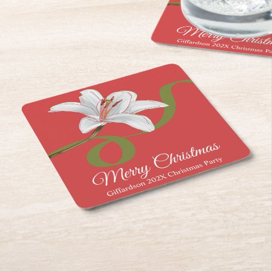 Merry Christmas Red Floral Name Paper Coaster Rechteckiger Pappuntersetzer (angewinkelt)