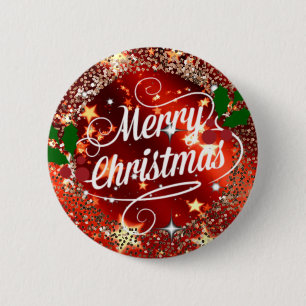 Merry Christmas, Red, Glitter und Shine Button