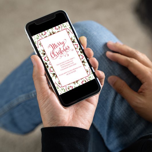 Merry Christmas Red Green Pinecone Pattern Party Einladung