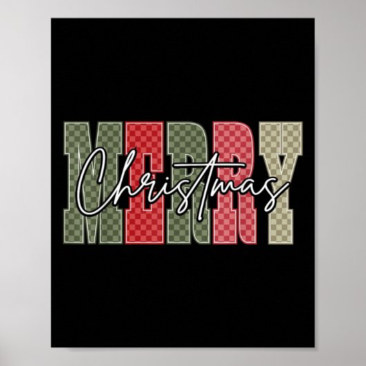 Merry Christmas Red Green Plaid Checkered Xmas Gir Poster (Vorne)