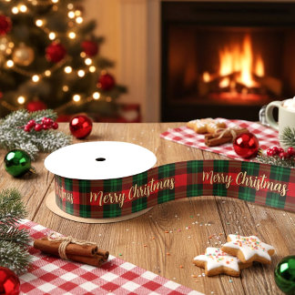 Merry Christmas Red Green Plaid Tartan Gift Satinband