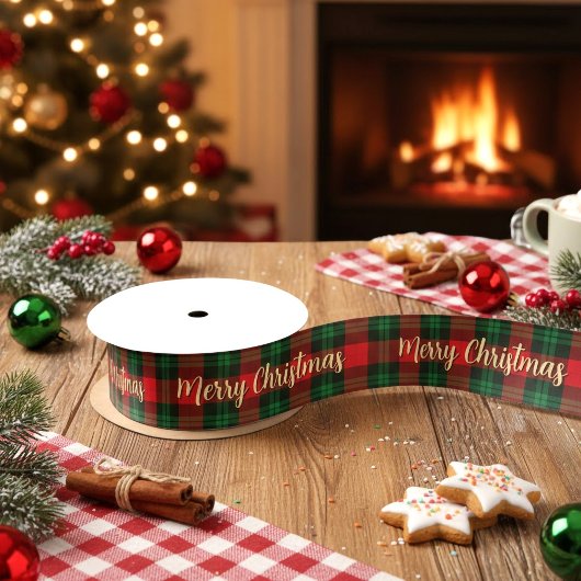 Merry Christmas Red Green Plaid Tartan Gift Satinband