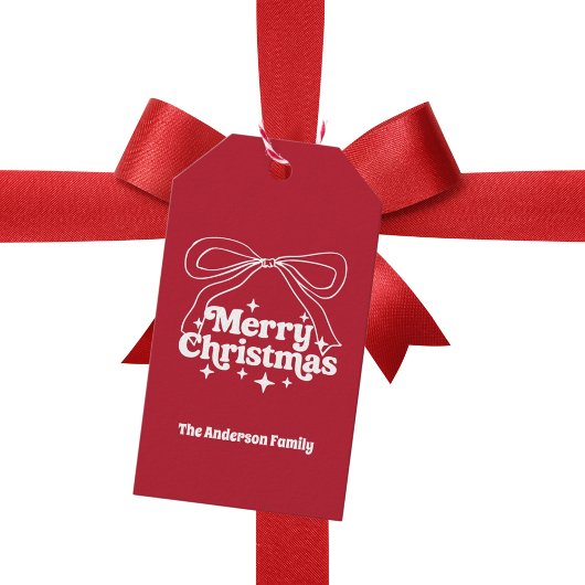 Merry Christmas red hand-drawn bow retro Geschenkanhänger