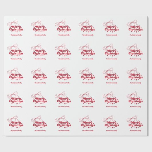 Merry Christmas red hand-drawn bow retro Geschenkpapier (Flach)