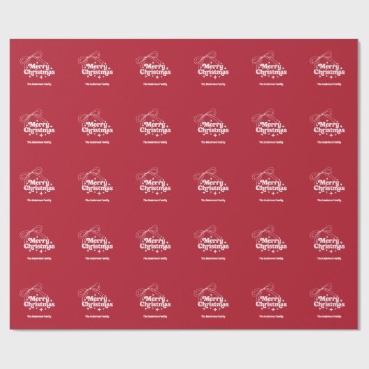 Merry Christmas red hand-drawn bow retro Geschenkpapier (Flach)