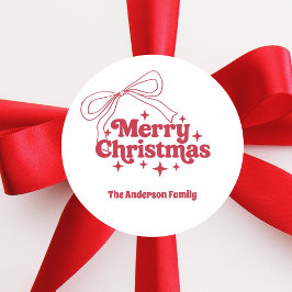 Merry Christmas red hand-drawn bow retro Runder Aufkleber
