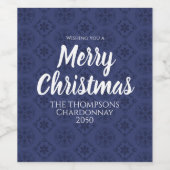 Merry Christmas Red Navy Blue Simple Snowflake Weinetikett (Einzelnes Label)