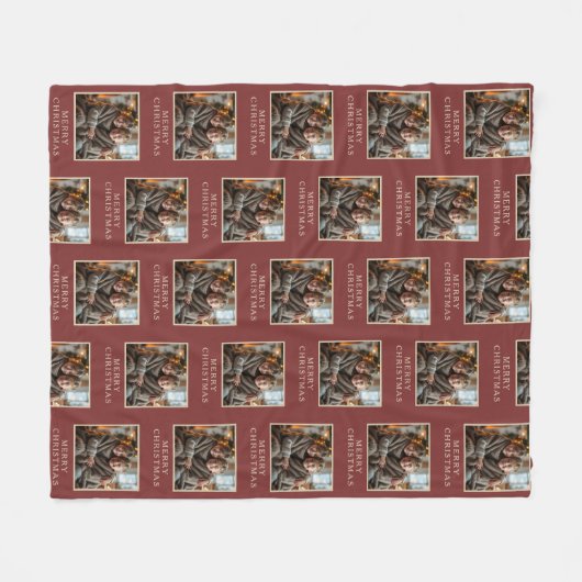Merry Christmas Red Photo Holiday Fleecedecke (Vorderseite (Horizontal))