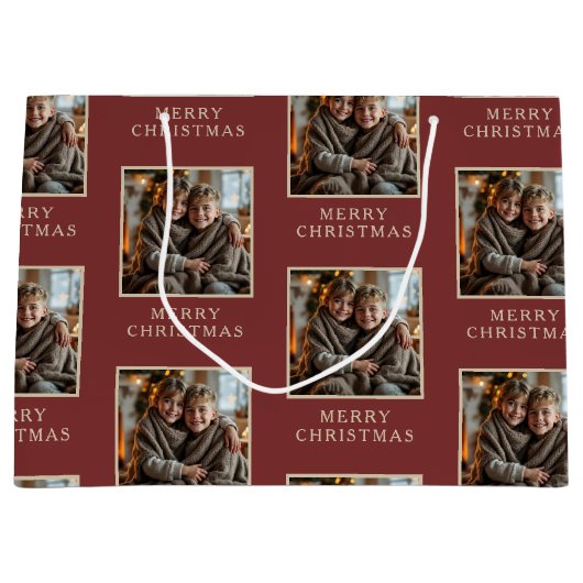 Merry Christmas Red Photo Holiday Große Geschenktüte (Vorderseite)