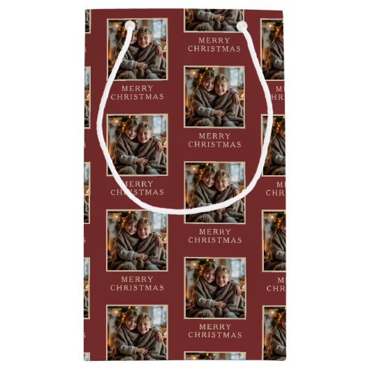 Merry Christmas Red Photo Holiday Kleine Geschenktüte (Rückseite)