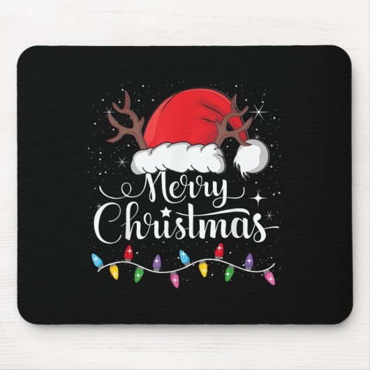 Merry Christmas Red Santa Hat Reindeer Xmas Family Mousepad (Vorne)