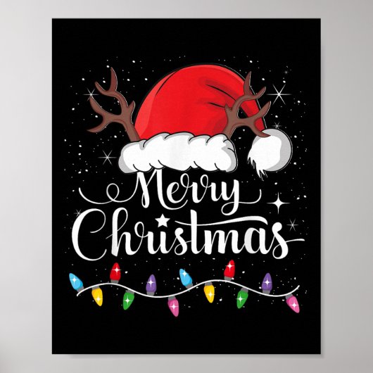 Merry Christmas Red Santa Hat Reindeer Xmas Family Poster (Vorne)