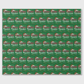 Merry Christmas Red Santa Hat Reindeer Xmas Green Geschenkpapier (Flach)