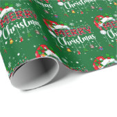 Merry Christmas Red Santa Hat Reindeer Xmas Green Geschenkpapier (Rolleneckpunkt)