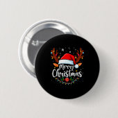 Merry Christmas Red Santa Hat Reindeer Xmas Matchi Button (Vorne & Hinten)
