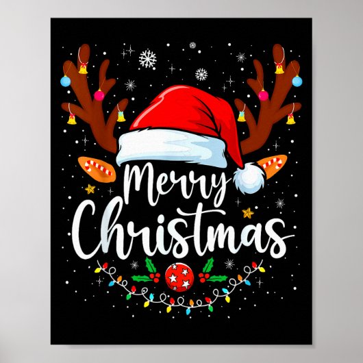 Merry Christmas Red Santa Hat Reindeer Xmas Matchi Poster (Vorne)