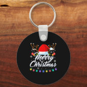 Merry Christmas Red Santa Hat Reindeer Xmas Matchi Schlüsselanhänger (Vorderseite)