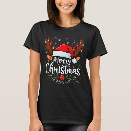 Merry Christmas Red Santa Hat Reindeer Xmas Matchi T-Shirt (Vorderseite)