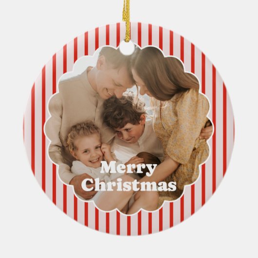 Merry Christmas Red Striped Retro 2 Photo Ornament (Hinten)