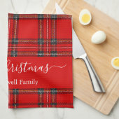 Merry Christmas red tartan plaid script name Geschirrtuch (Viertel Falte)