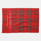 Merry Christmas red tartan plaid script name Geschirrtuch (Horizontal)