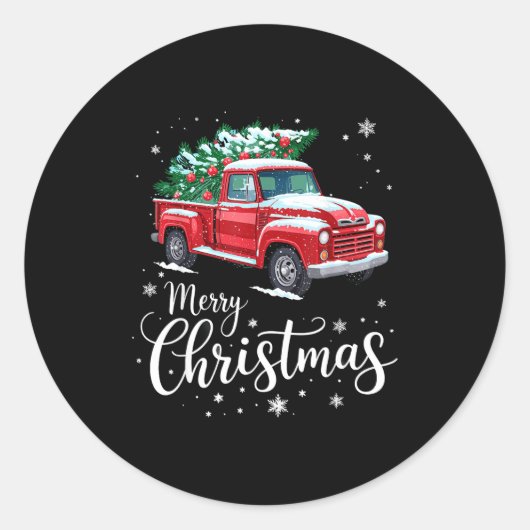 Merry Christmas Red Truck Family Matching Christma Runder Aufkleber (Vorderseite)
