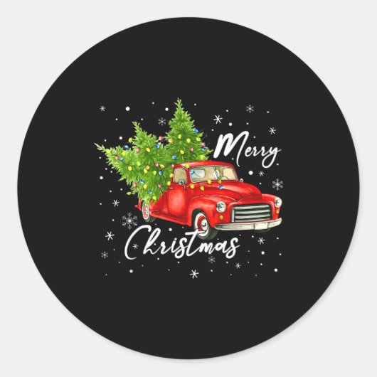 Merry Christmas Red Truck Family Matching Christma Runder Aufkleber (Vorderseite)