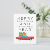 MERRY CHRISTMAS Red Vintage Car Postkarte (Stehend Vorderseite)