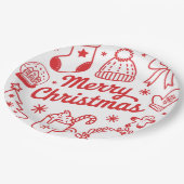 Merry Christmas Red & White Holiday Paper Plate Pappteller (Schrägansicht)