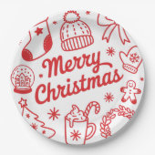 Merry Christmas Red & White Holiday Paper Plate Pappteller (Vorderseite)